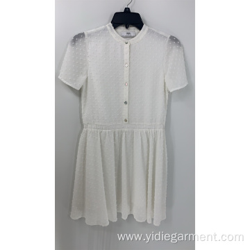 Women's White Dobby Short Sleeve Chiffon Dress